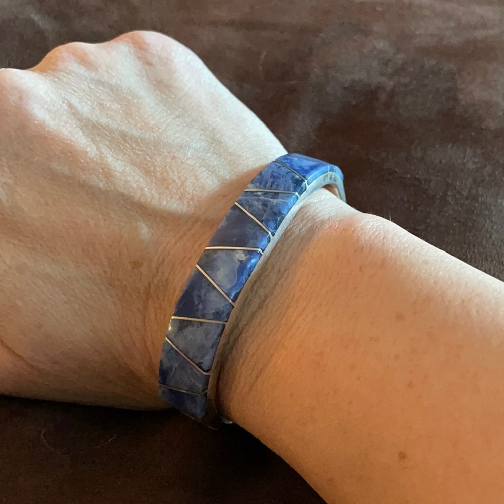 Silver/Sodalite Mexican Hinge Bangle - image 8